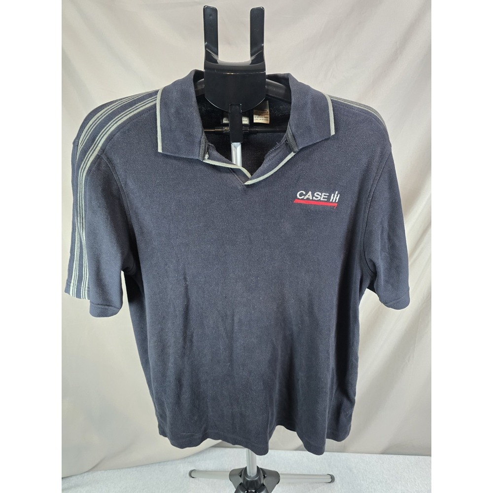 Vintage Bugle Boy Small black Case IH contrast polo shirt with striped sleeve...
